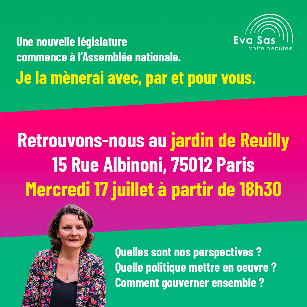 Mercredi 17 juillet au jardin de Reuilly, 18h30.